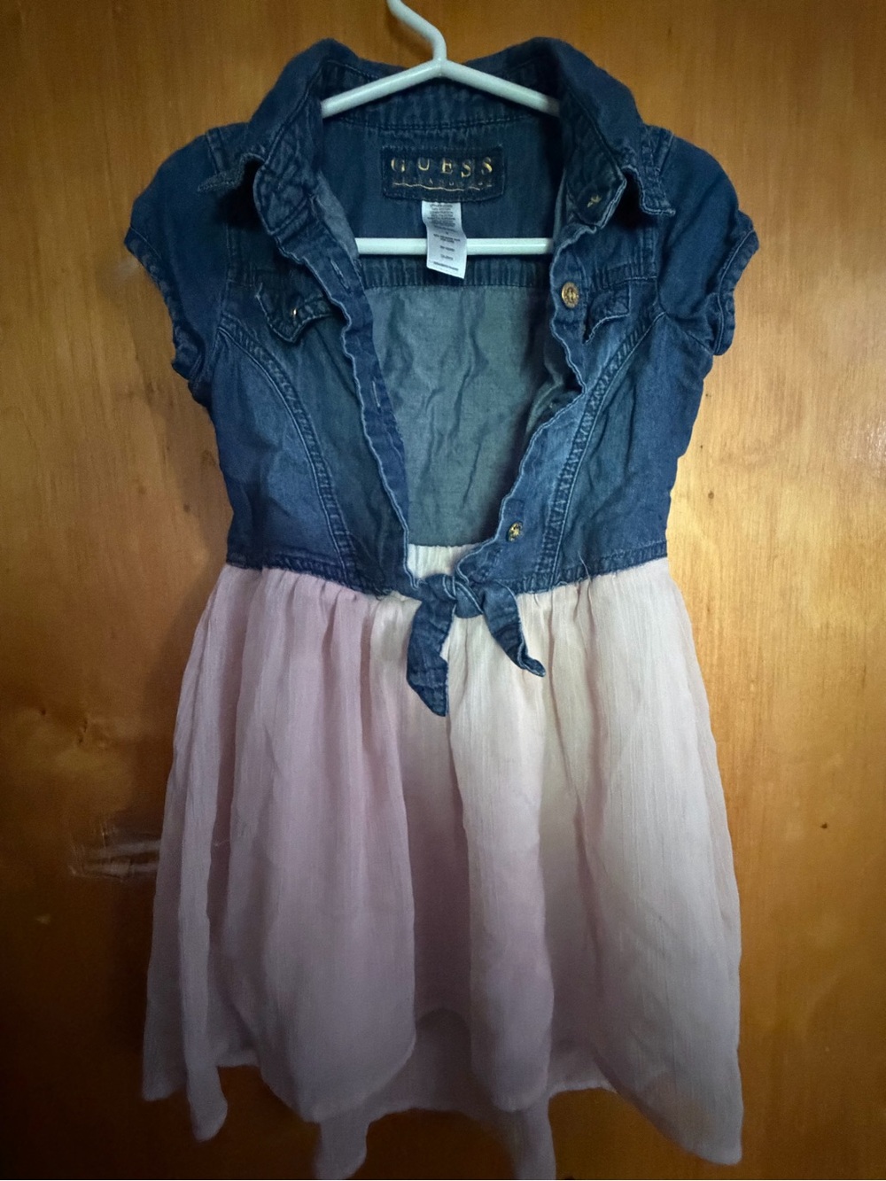 Guess Girls Denim Top Pink Chiffon Two-Tone Dress
